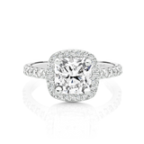 Lab Grown Claire-White Gold-Cushion Cut Diamond Halo Engagement Ring with Diamond Set Band