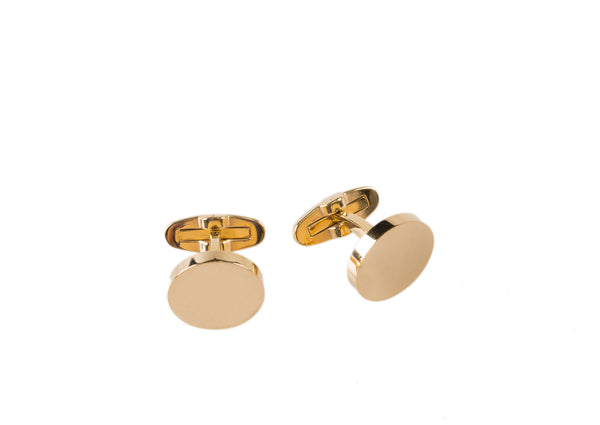 Ion Plated Brushed Yellow Gold Round Cufflinks