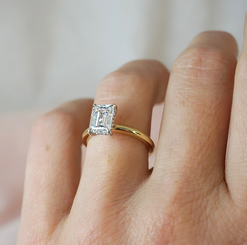 Emily-Emerald Cut Solitaire Diamond Engagement Ring Set in White Gold Band