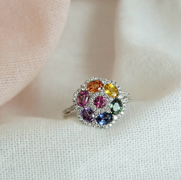Multi-Coloured Sapphire & Diamond Ring