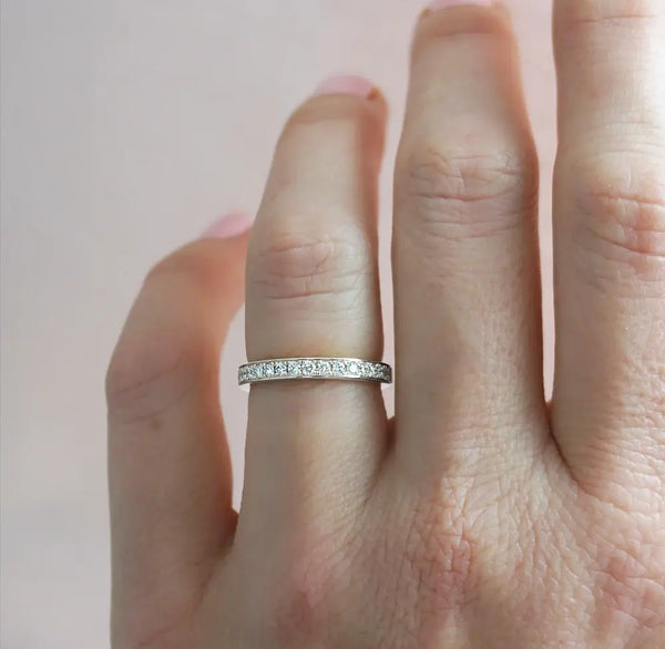 Grain Set White Gold Diamond Wedding Ring