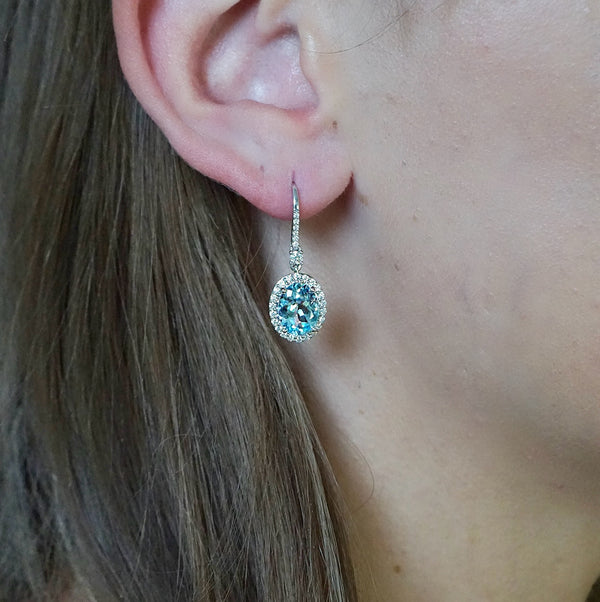 Aquamarine & Diamond Shepherd Hook Earrings