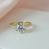 Gabriela-Rose Gold-Round Brilliant Cut Six Claw Set Diamond Engagement Ring with Diamond Set Band