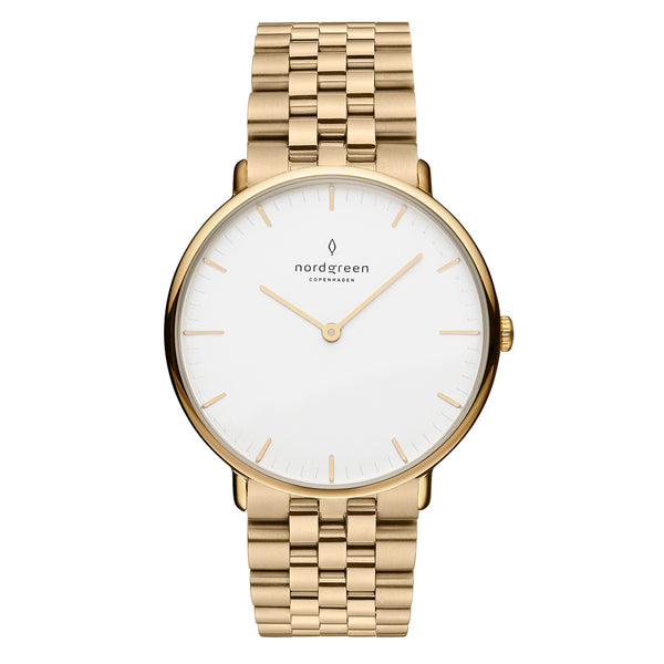 Nordgreen Native White 32mm Dial Gold Watch with 5-link Gold Strap