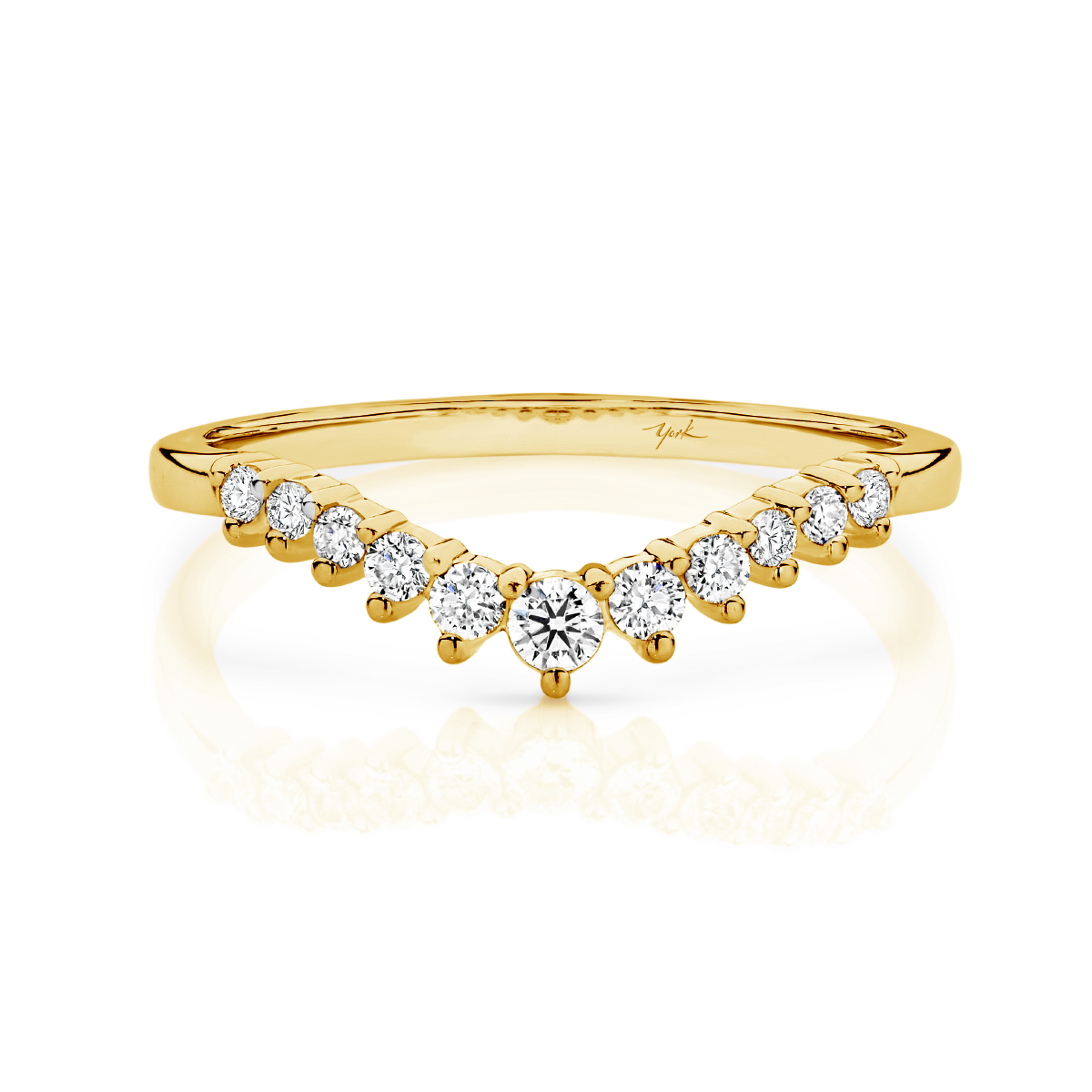 V Shaped Claw Set Round Brilliant Cut Diamond Yellow Gold Wedding Ri York Jewellers AU