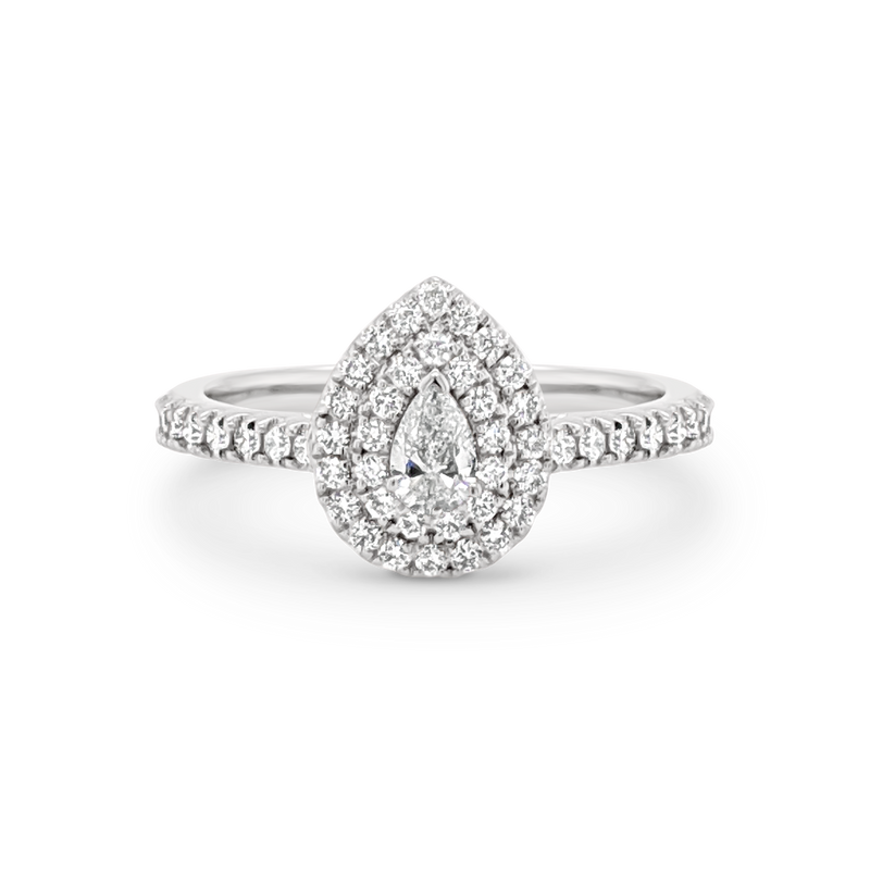 Double Halo Pear Diamond Ring
