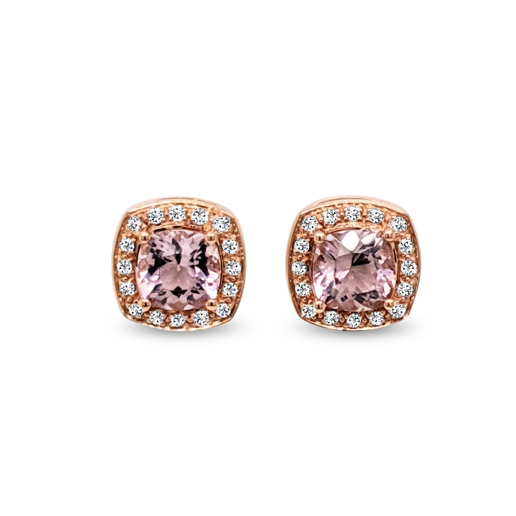 Rose Gold Morganite Diamond Halo Earrings York Jewellers AU