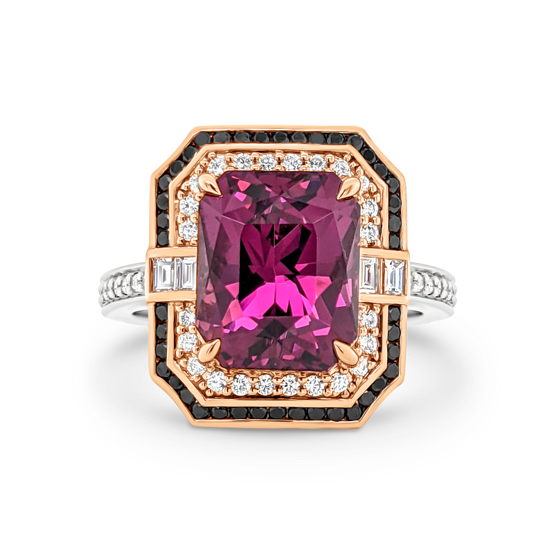 'Adele' Rhodolite Garnet, Diamond & Black Diamond Ring