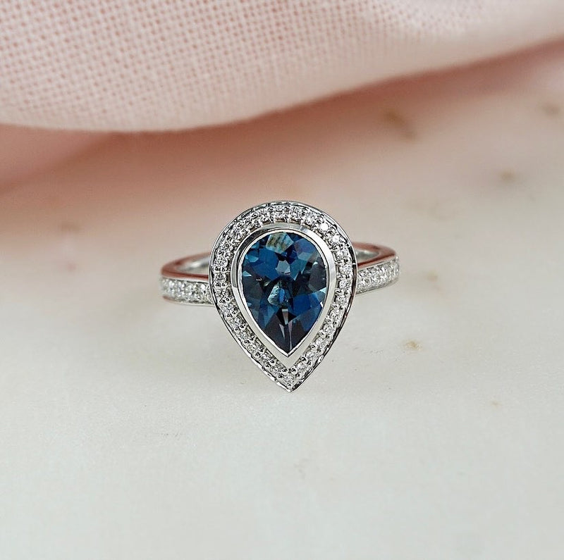 London Blue Topaz & Diamond Halo Ring
