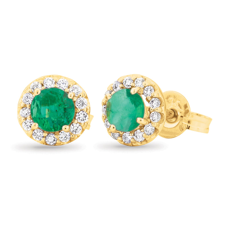 Emerald & Diamond Halo Stud Earrings