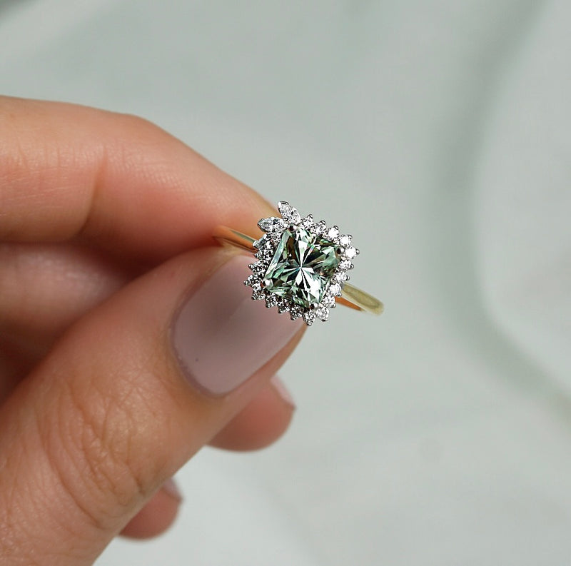 Green Tourmaline & Diamond Fancy Halo Ring