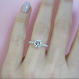 Angelina-White Gold-Round Brilliant Cut Four Claw Set Diamond Engagement Ring with Diamond Set Band