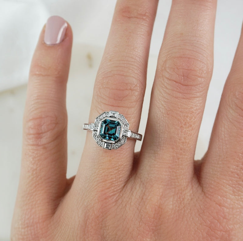 'Gatsby' Teal Tourmaline & Diamond Ring