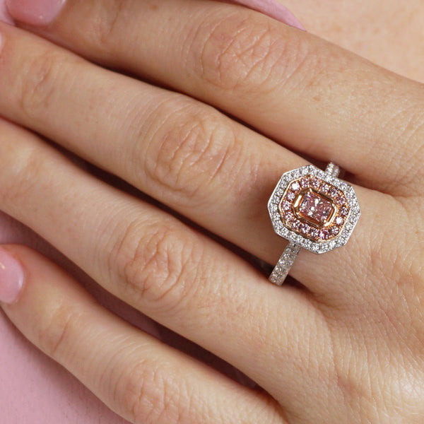 Engagement Ring -Oval Diamond Pink Diamond Halo Engagement Ring  Platinum-ES1240