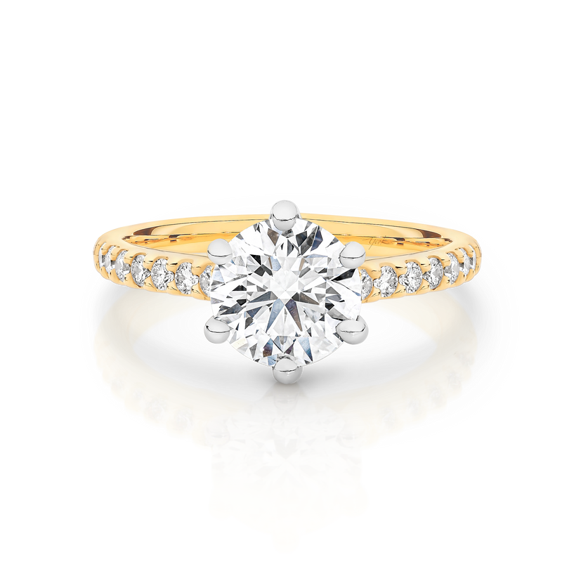 Lab Grown Gabriela-Yellow Gold-Round Brilliant Cut Six Claw Set Diamond Engagement Ring with Diamond Set Band