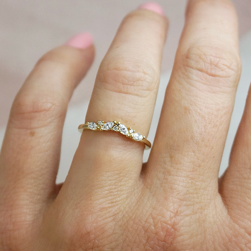 Slightly Curved Claw Set Diamond Wedding Ring