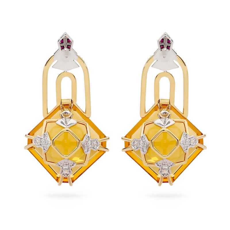 Citrine, Diamond and Ruby Drop earrings