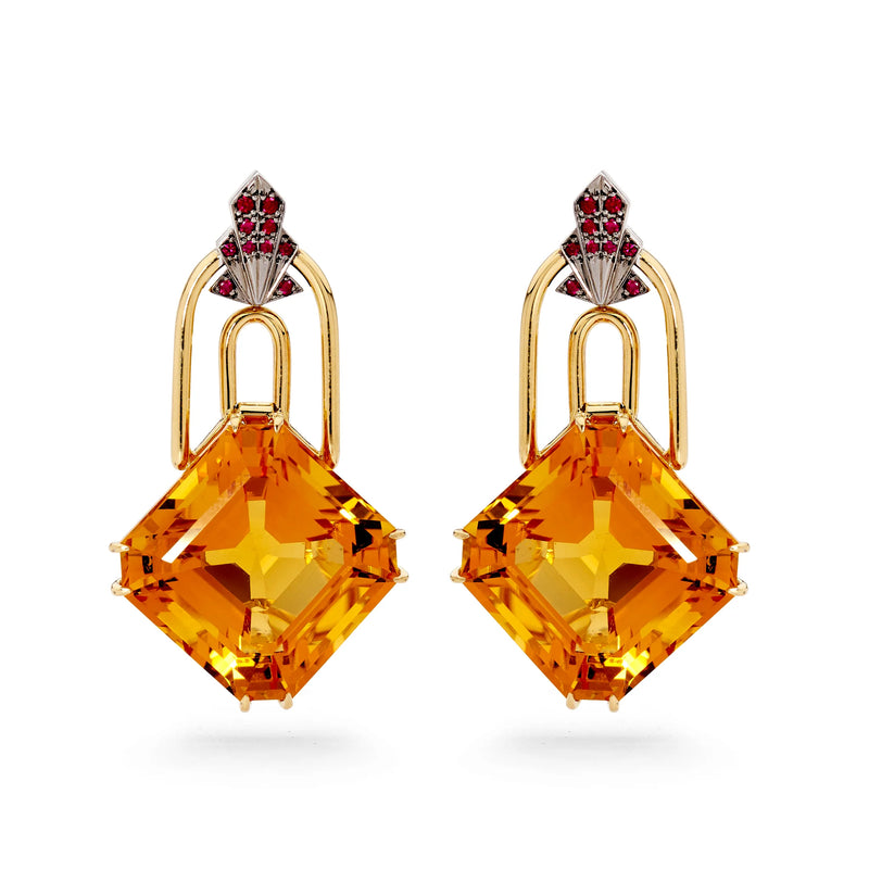 Citrine, Diamond and Ruby Drop earrings