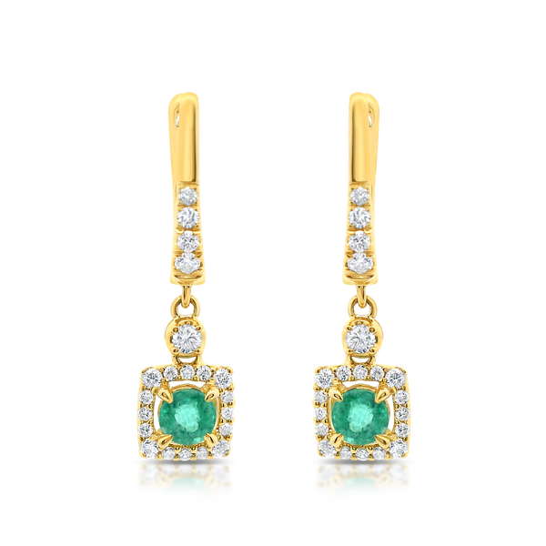 Emerald & Diamond Drop Huggie Earrings