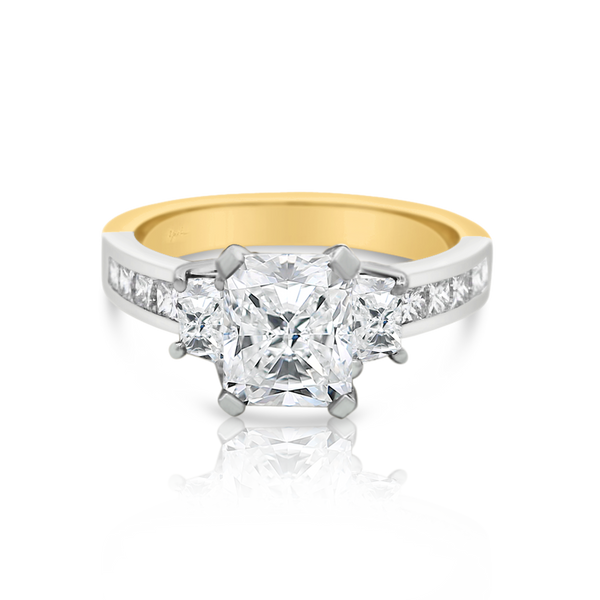 'Roxana' Radiant, Trapezoid & Princess Cut Diamond Trilogy Engagement Ring