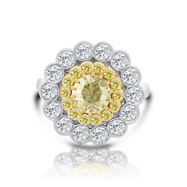 Double Halo Yellow Diamond Ring