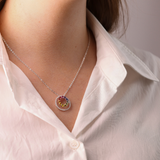 18ct White Gold Double Circle Diamond & Sapphire Pendant