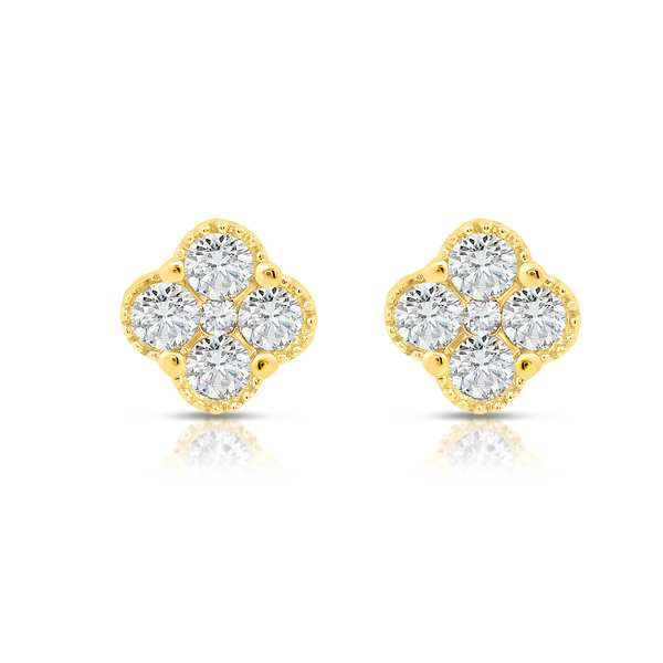 Yellow Gold Clover Diamond Earrings