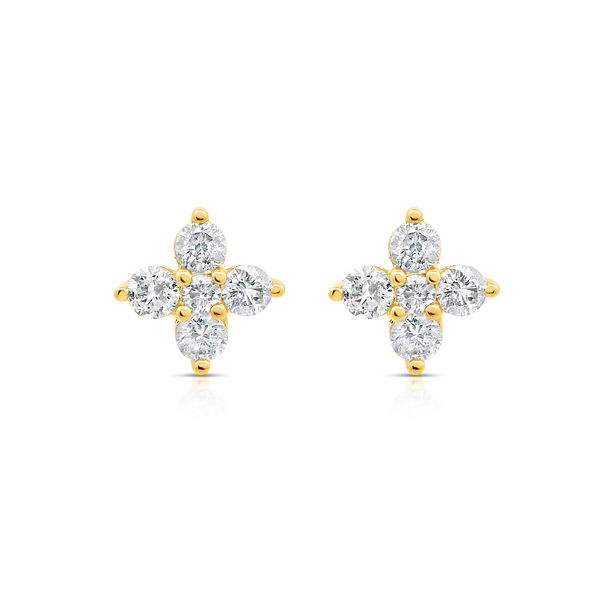 Yellow Gold Diamond Cluster Earrings