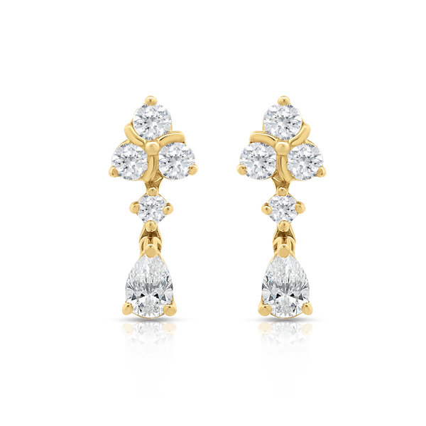 Pear & Round Brilliant Cut Diamond Drop Earrings