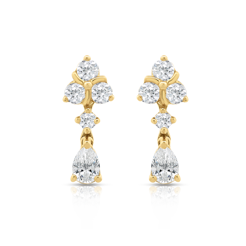 Pear & Round Brilliant Cut Diamond Drop Earrings