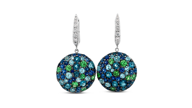 Tsavorite Garnet, Sapphire, Blue Topaz & Diamond Earrings