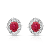Ruby and Diamond Halo Studs