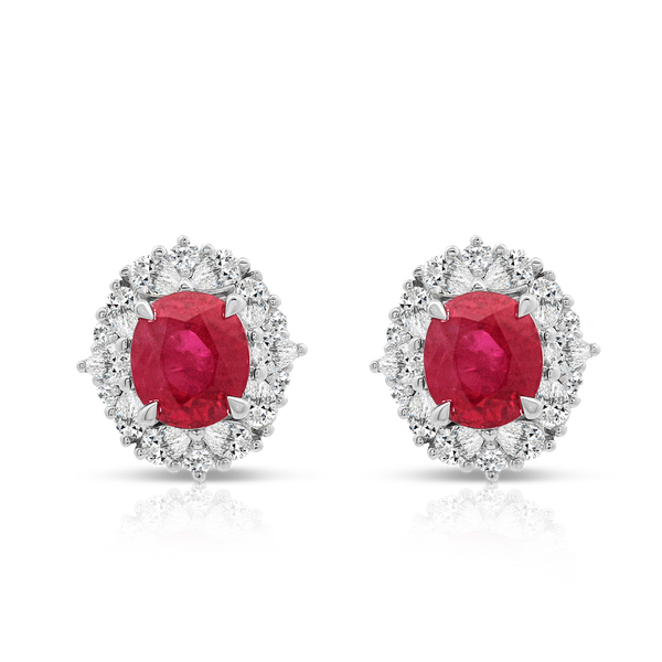 Ruby and Diamond Halo Studs