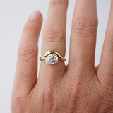 Close up pear shaped diamond engagement ring yellow gold Sydney jeweller York Jewellers.