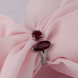 18ct white gold ruby and diamond split ring presented in York Jewellers pink, Penrith and Warriewood (Sydney).