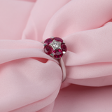 Claw set 18ct white gold ring with natural ruby gemstones and round brilliant cut diamond sparkle available at York Jewellers Penrith and Warriewood (Sydney). 