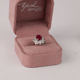 Four claw set 18ct white gold ring with natural oval ruby gemstone available at York Jewellers Penrith and Warriewood (Sydney).