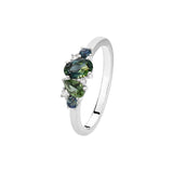 18ct white gold Kyra Ring featuring an arrangement of natural Australian sapphires in varied cuts and colours (0.99ct total) with diamond accents, available at York Jewellers Penrith and Warriewood (Sydney).