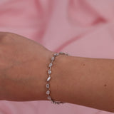 18ct white gold mixed shape diamond bracelet worn on the wrist with changing sparkle from every angle, available at York Jewellers Sydney (Penrith and Warriewood). 