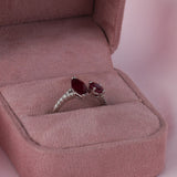 18ct white gold split ring featuring natural rubies and round brilliant cut diamonds available at York Jewellers Penrith and Warriewood (Sydney).