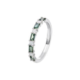 18ct white gold Whitney Ring featuring alternating baguette cut natural Australian teal sapphires and round brilliant diamonds (0.46ct sapphire, 0.18ct diamond, G colour, SI clarity), available at York Jewellers Penrith and Warriewood (Sydney).