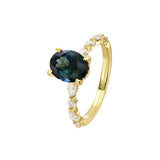 18ct yellow gold Camilla Ring featuring a certified 2.39ct oval cut natural Australian blue sapphire with alternating round and marquise diamonds, available at York Jewellers Penrith and Warriewood (Sydney).