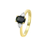 18ct yellow gold Endota Ring featuring a certified 1.14ct cushion cut natural Australian teal sapphire with round brilliant diamond accents, available at York Jewellers Penrith and Warriewood (Sydney).