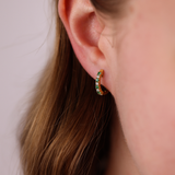 18ct Yellow Gold Huggie Earrings with Emeralds and Diamonds