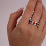 18ct White Gold Dress Ring with Multi-Coloured Sapphires and Diamonds