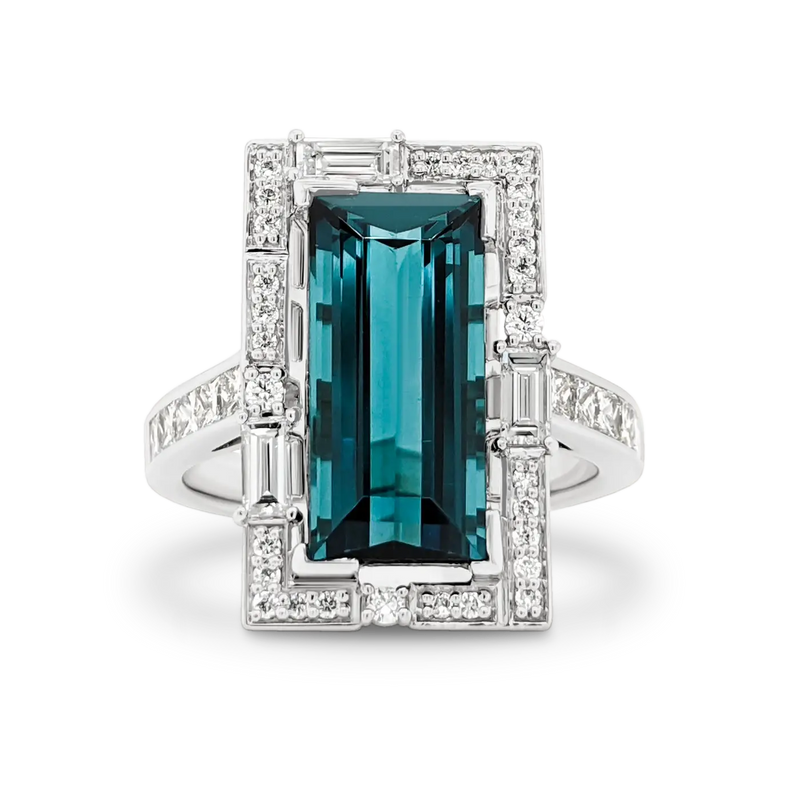 'Elizabeth' Teal Tourmaline & Diamond Ring