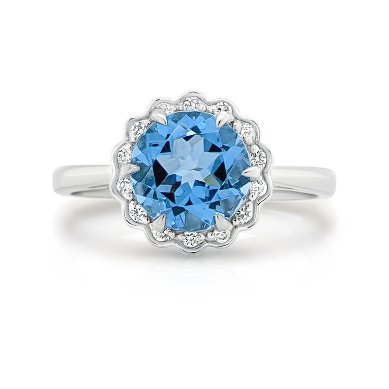 Blue Topaz & Diamond Fancy Halo Ring