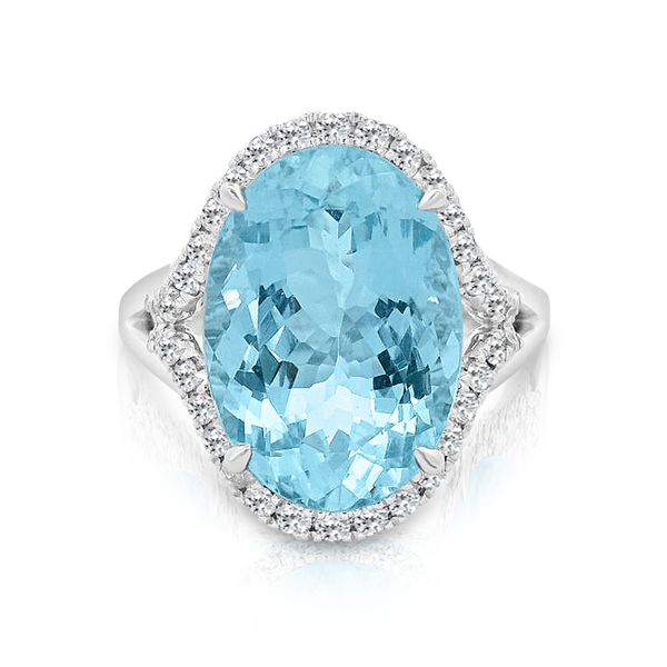 Oval Aquamarine and Diamond Ring
