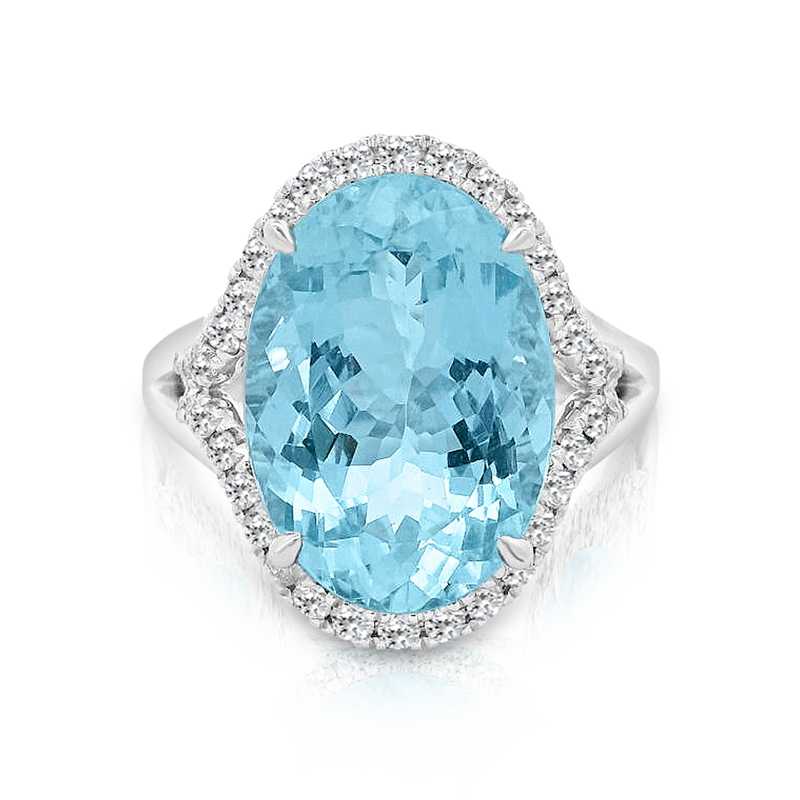 Oval Aquamarine and Diamond Ring