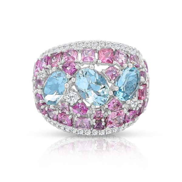 Sapphire Diamond and Aquamarine Ring